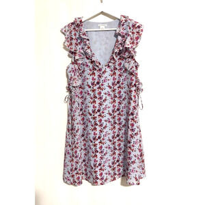 Club Monaco Womens Dress 10 Ruffle Aline Knee Floral Sundress Boho